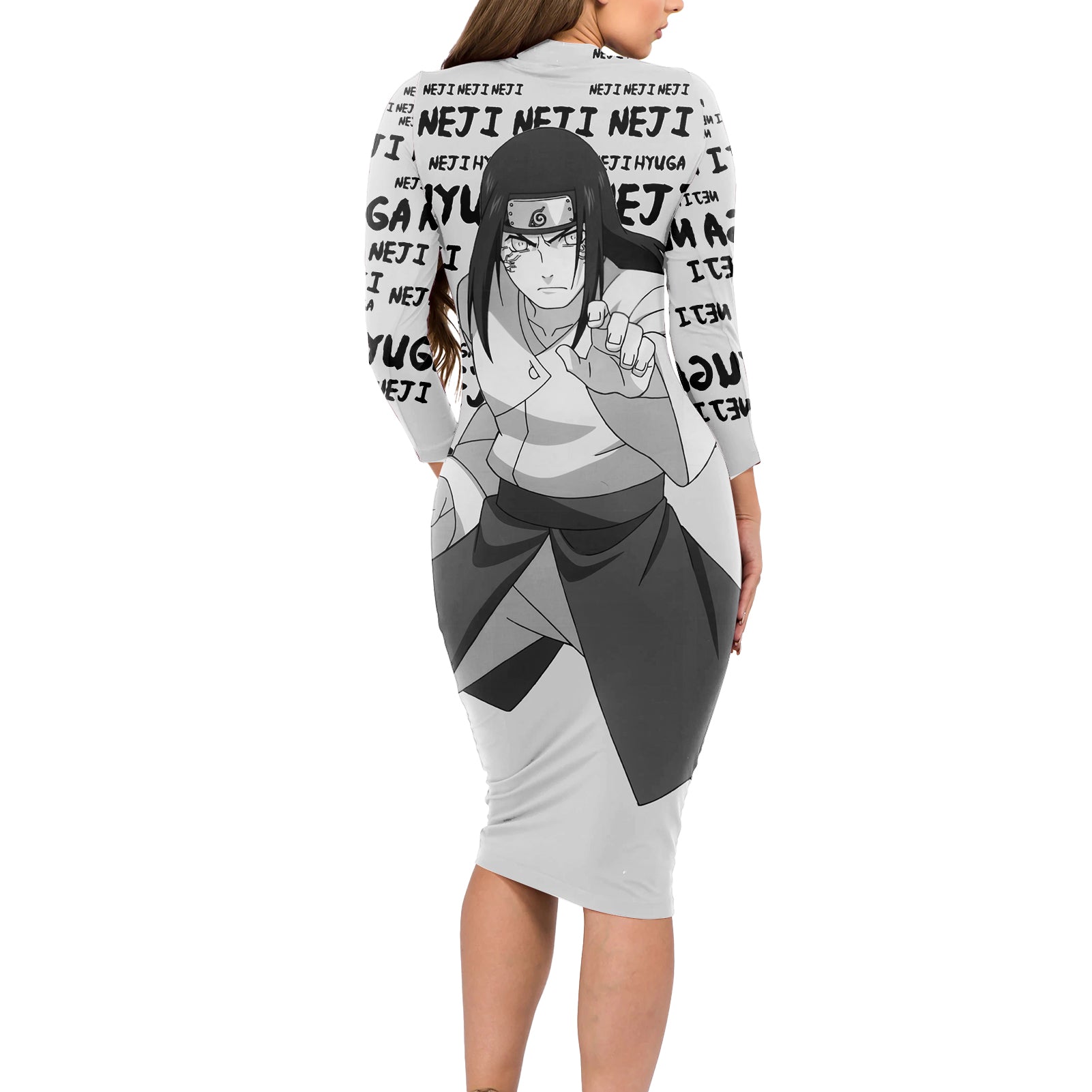 Neji Hyuga - Style Manga Long Sleeve Bodycon Dress