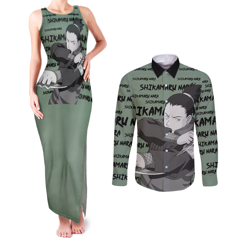 Shikamaru Nara - Style Manga Couples Matching Tank Maxi Dress and Long Sleeve Button Shirt