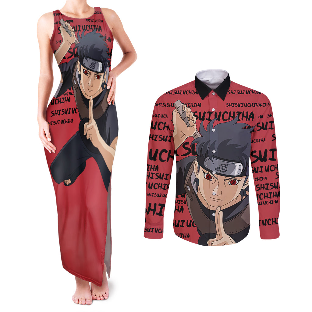 Shisui Uchiha - Style Manga Couples Matching Tank Maxi Dress and Long Sleeve Button Shirt