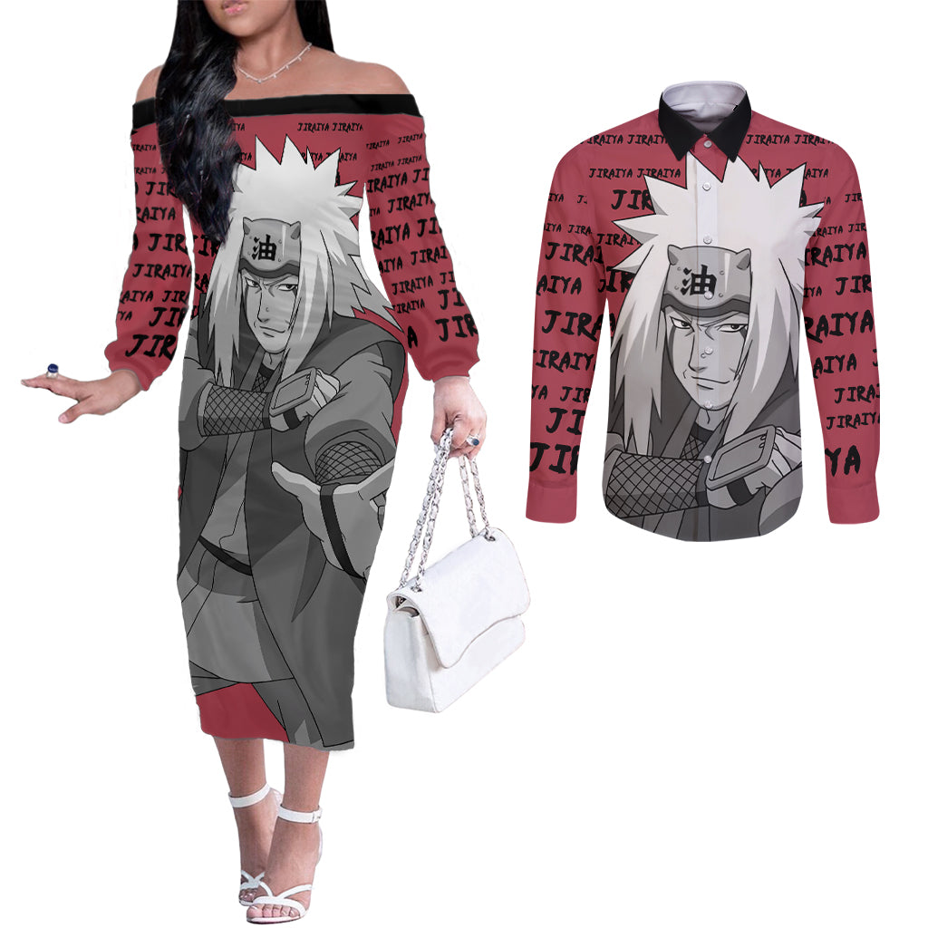 Jiraiya - Style Manga Couples Matching Off The Shoulder Long Sleeve Dress and Long Sleeve Button Shirt