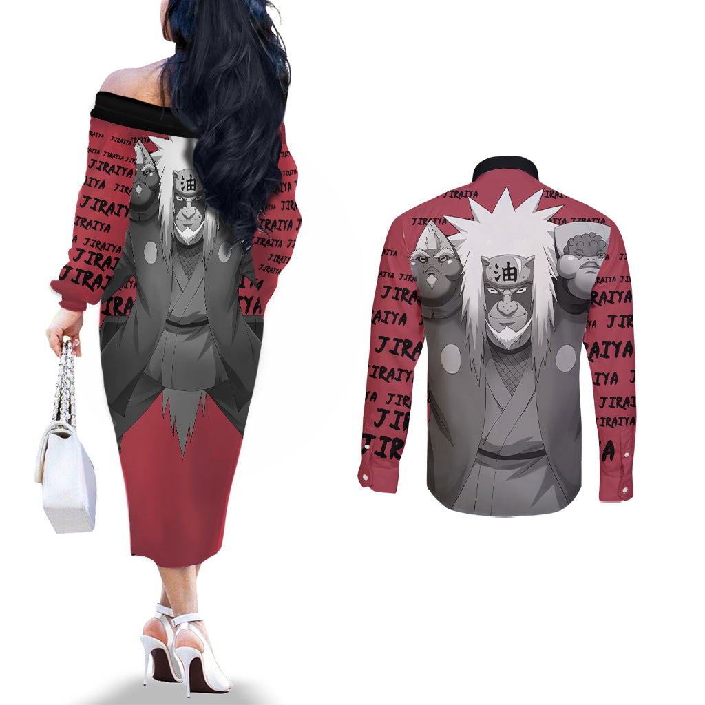 Jiraiya - Style Manga Couples Matching Off The Shoulder Long Sleeve Dress and Long Sleeve Button Shirt