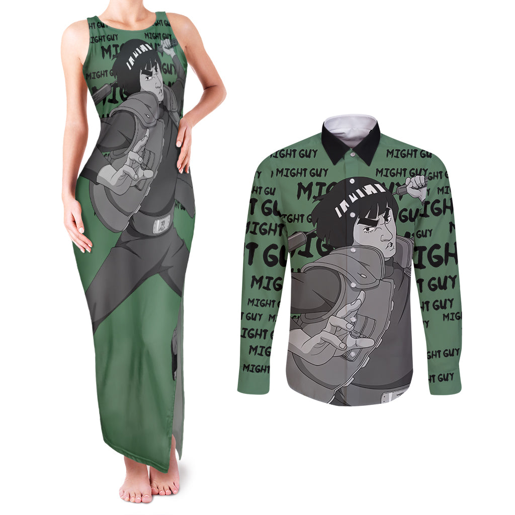 Might Guy - Style Manga Couples Matching Tank Maxi Dress and Long Sleeve Button Shirt
