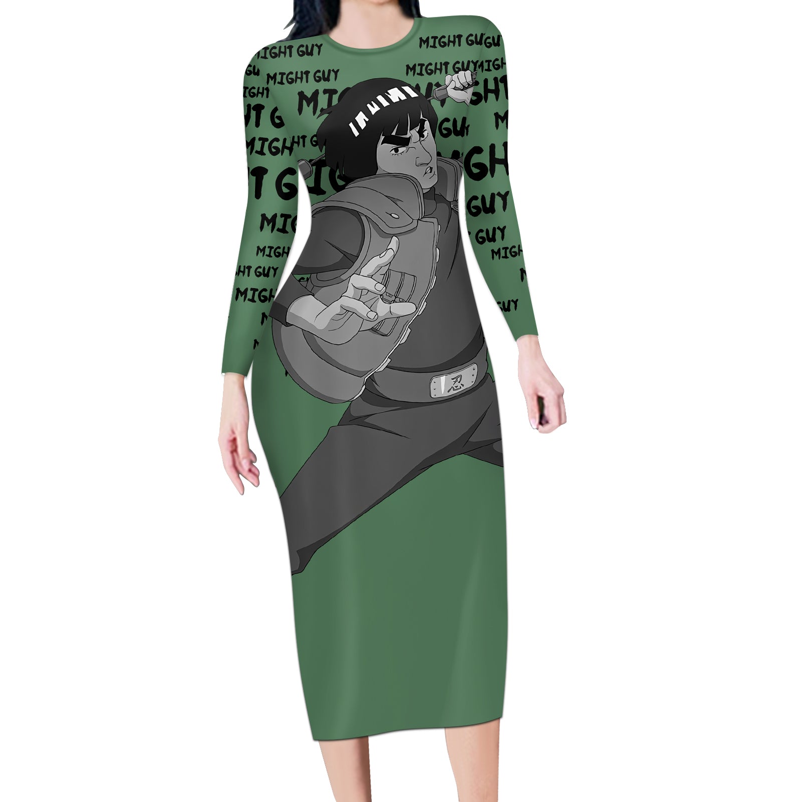 Might Guy - Style Manga Long Sleeve Bodycon Dress