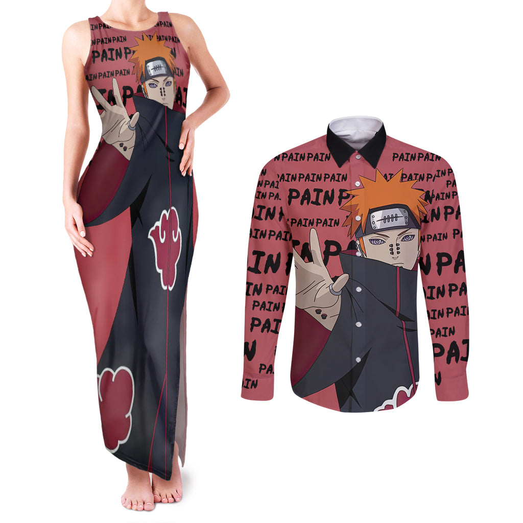 Pain - Style Manga Couples Matching Tank Maxi Dress and Long Sleeve Button Shirt