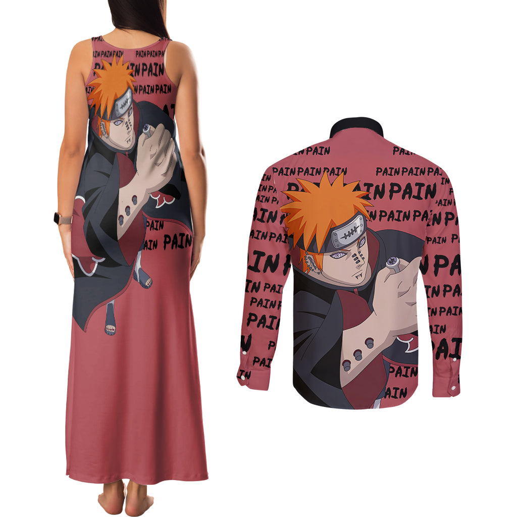 Pain - Style Manga Couples Matching Tank Maxi Dress and Long Sleeve Button Shirt