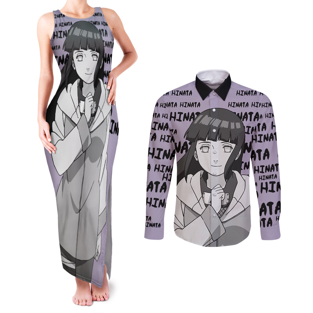 Hinata Hyuga - Style Manga Couples Matching Tank Maxi Dress and Long Sleeve Button Shirt