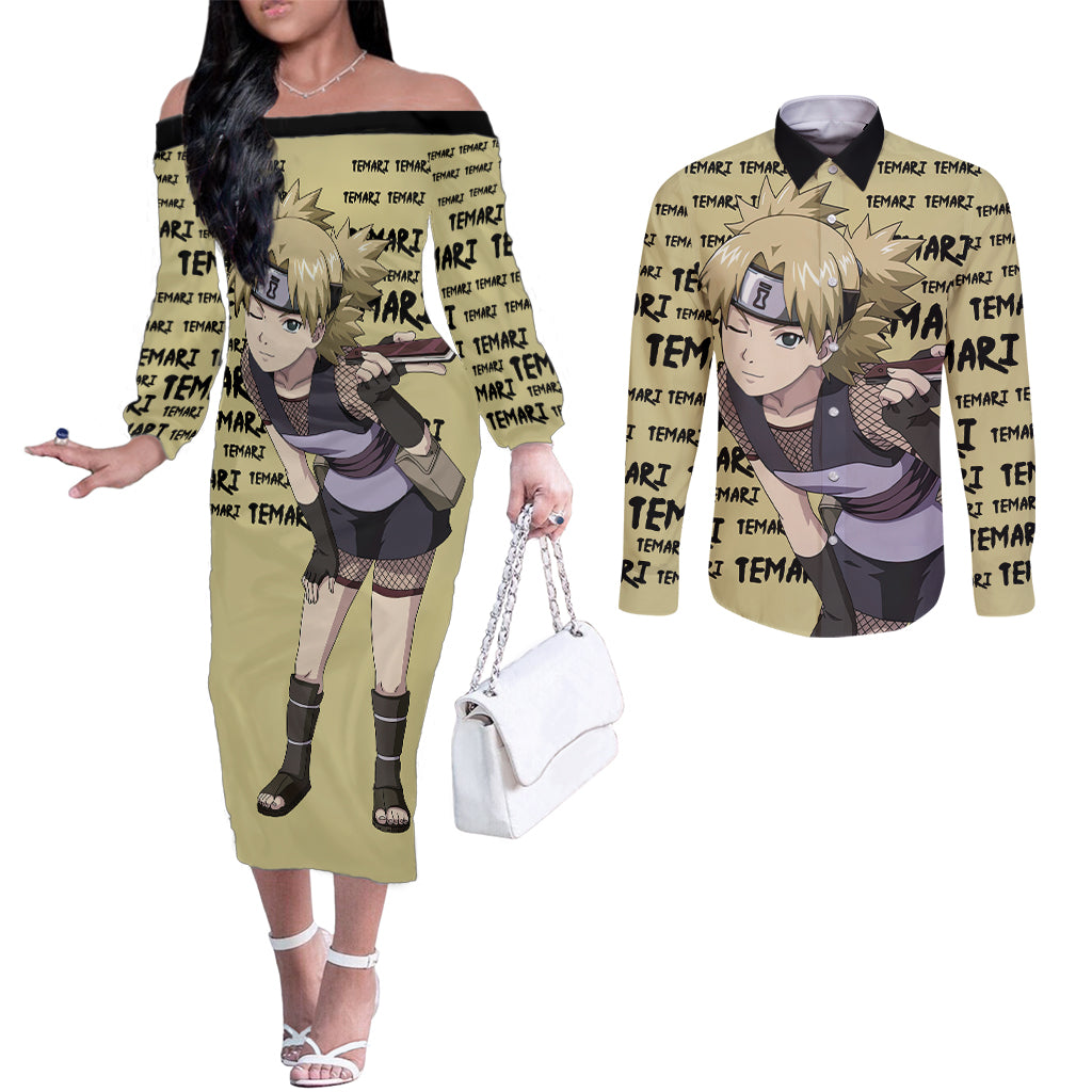 Temari - Style Manga Couples Matching Off The Shoulder Long Sleeve Dress and Long Sleeve Button Shirt