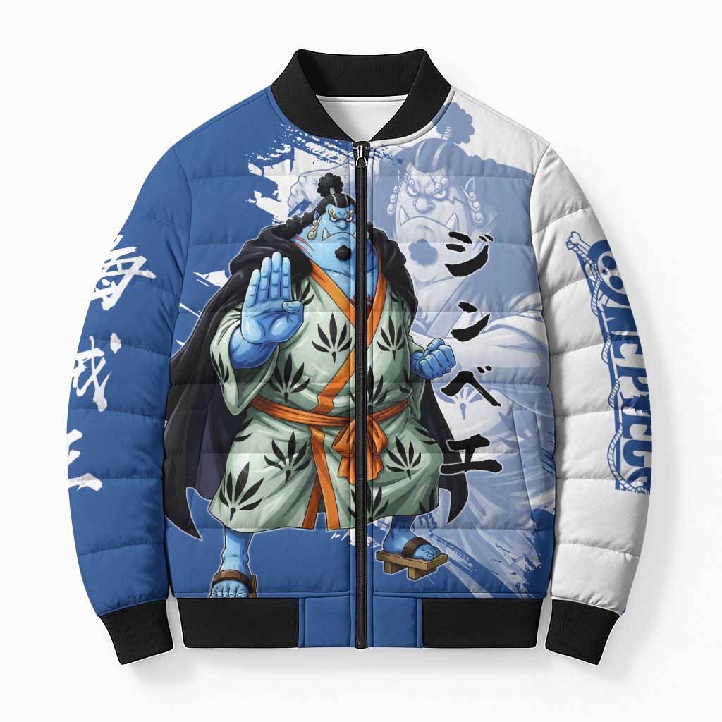Jinbe One Piece Anime Bomber Puffer Jacket Japanese Samurai Illustration Graphic