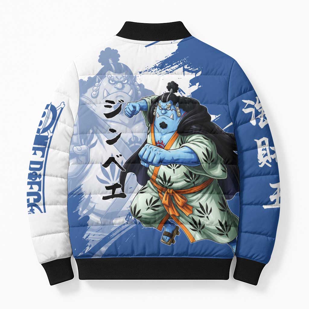 Jinbe One Piece Anime Bomber Puffer Jacket Japanese Samurai Illustration Graphic