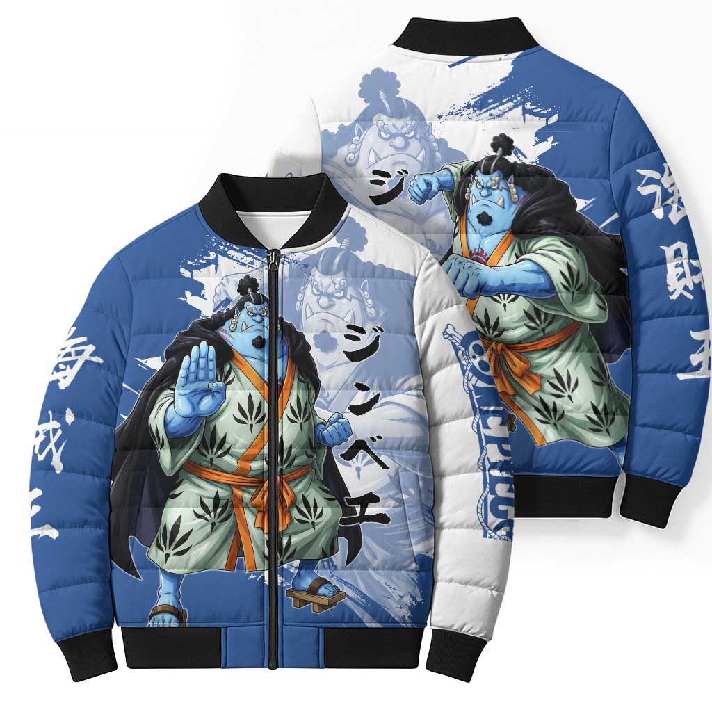 Jinbe One Piece Anime Bomber Puffer Jacket Japanese Samurai Illustration Graphic