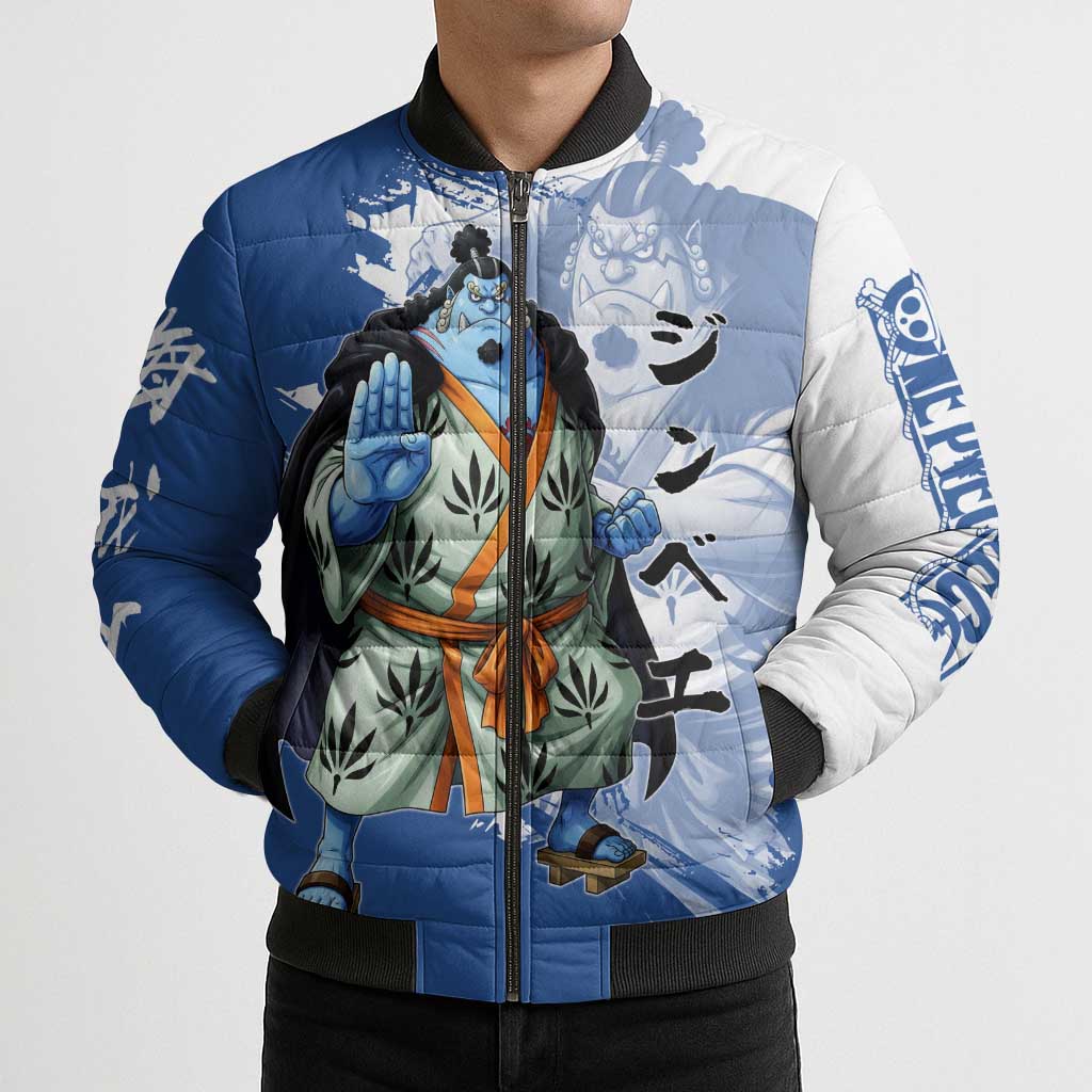 Jinbe One Piece Anime Bomber Puffer Jacket Japanese Samurai Illustration Graphic