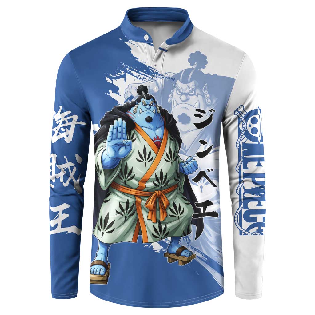 Jinbe One Piece Anime Button Sweatshirt Japanese Samurai Illustration Graphic