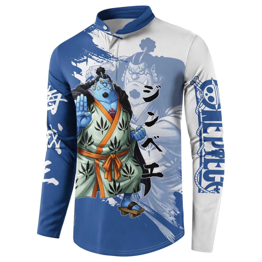 Jinbe One Piece Anime Button Sweatshirt Japanese Samurai Illustration Graphic