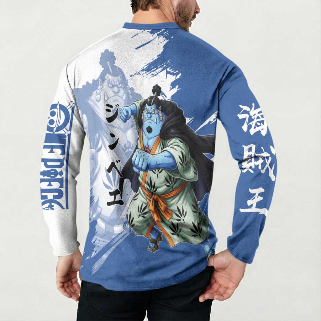 Jinbe One Piece Anime Button Sweatshirt Japanese Samurai Illustration Graphic