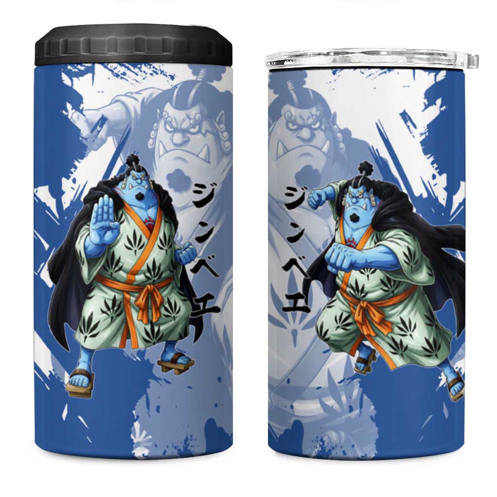 Jinbe One Piece Anime 4 in 1 Can Cooler Tumbler Japanese Samurai Illustration Graphic