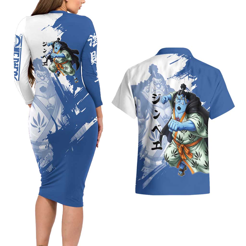 Jinbe One Piece Anime Couples Matching Long Sleeve Bodycon Dress and Hawaiian Shirt Japanese Samurai Illustration Graphic