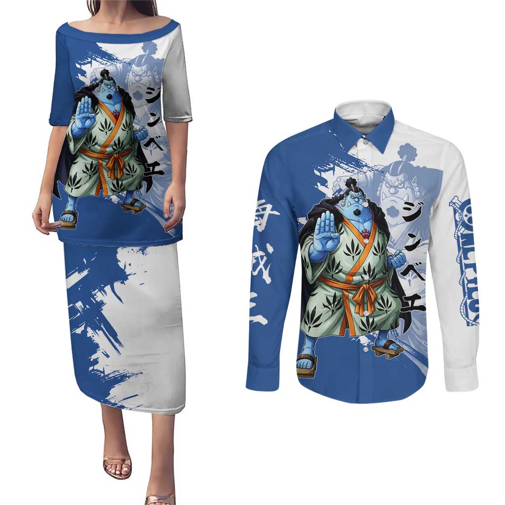 Jinbe One Piece Anime Couples Matching Puletasi and Long Sleeve Button Shirt Japanese Samurai Illustration Graphic