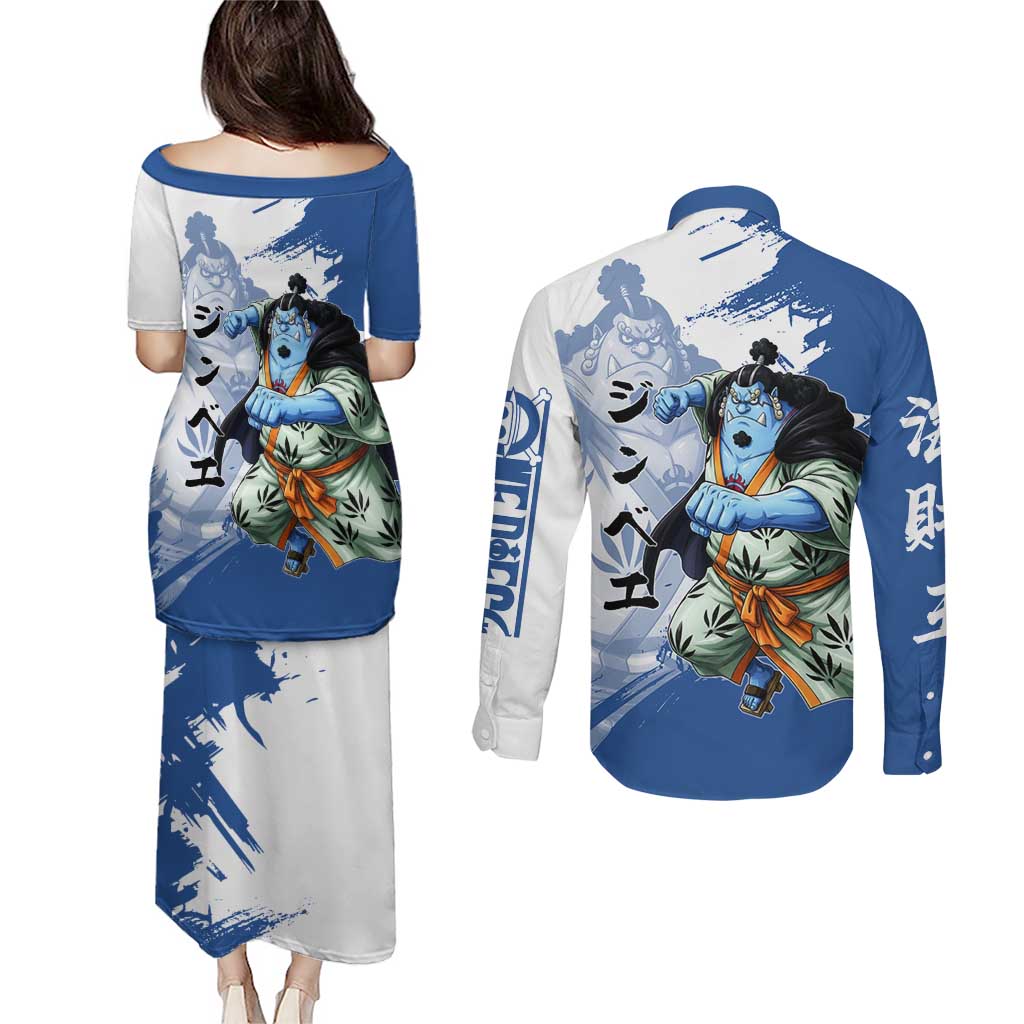 Jinbe One Piece Anime Couples Matching Puletasi and Long Sleeve Button Shirt Japanese Samurai Illustration Graphic