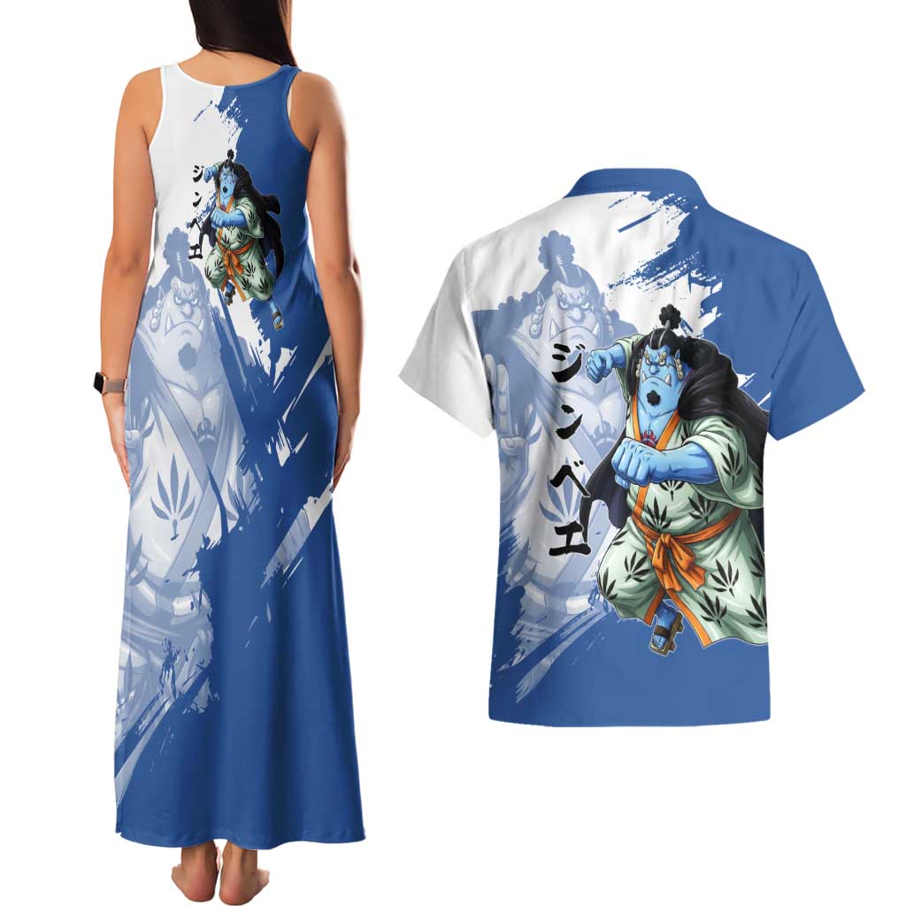Jinbe One Piece Anime Couples Matching Tank Maxi Dress and Hawaiian Shirt Japanese Samurai Illustration Graphic
