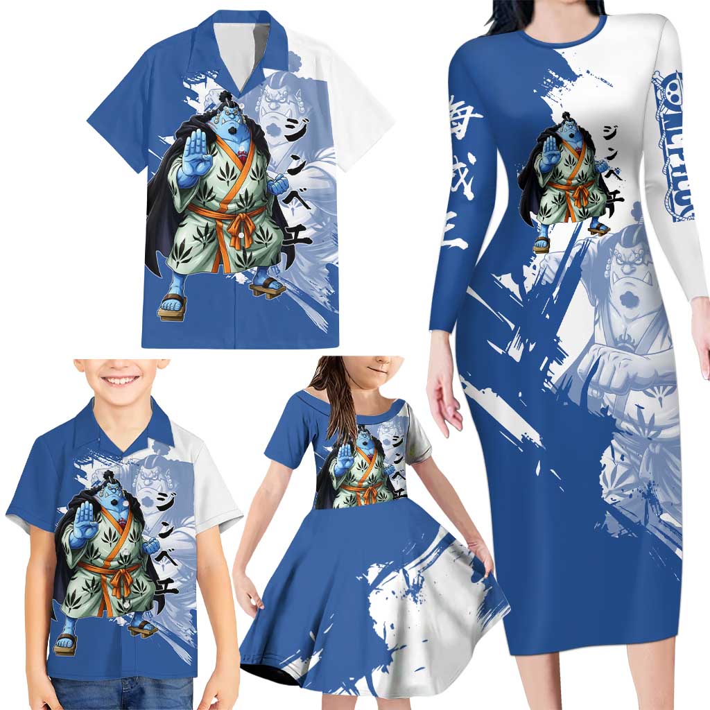Jinbe One Piece Anime Family Matching Long Sleeve Bodycon Dress and Hawaiian Shirt Japanese Samurai Illustration Graphic