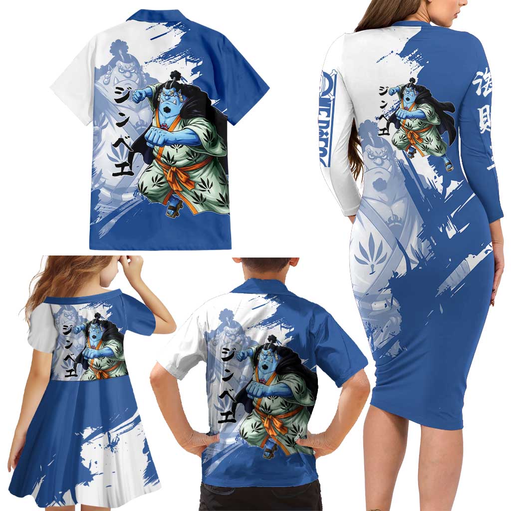 Jinbe One Piece Anime Family Matching Long Sleeve Bodycon Dress and Hawaiian Shirt Japanese Samurai Illustration Graphic