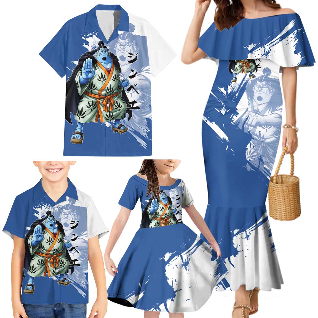 Jinbe One Piece Anime Family Matching Mermaid Dress and Hawaiian Shirt Japanese Samurai Illustration Graphic