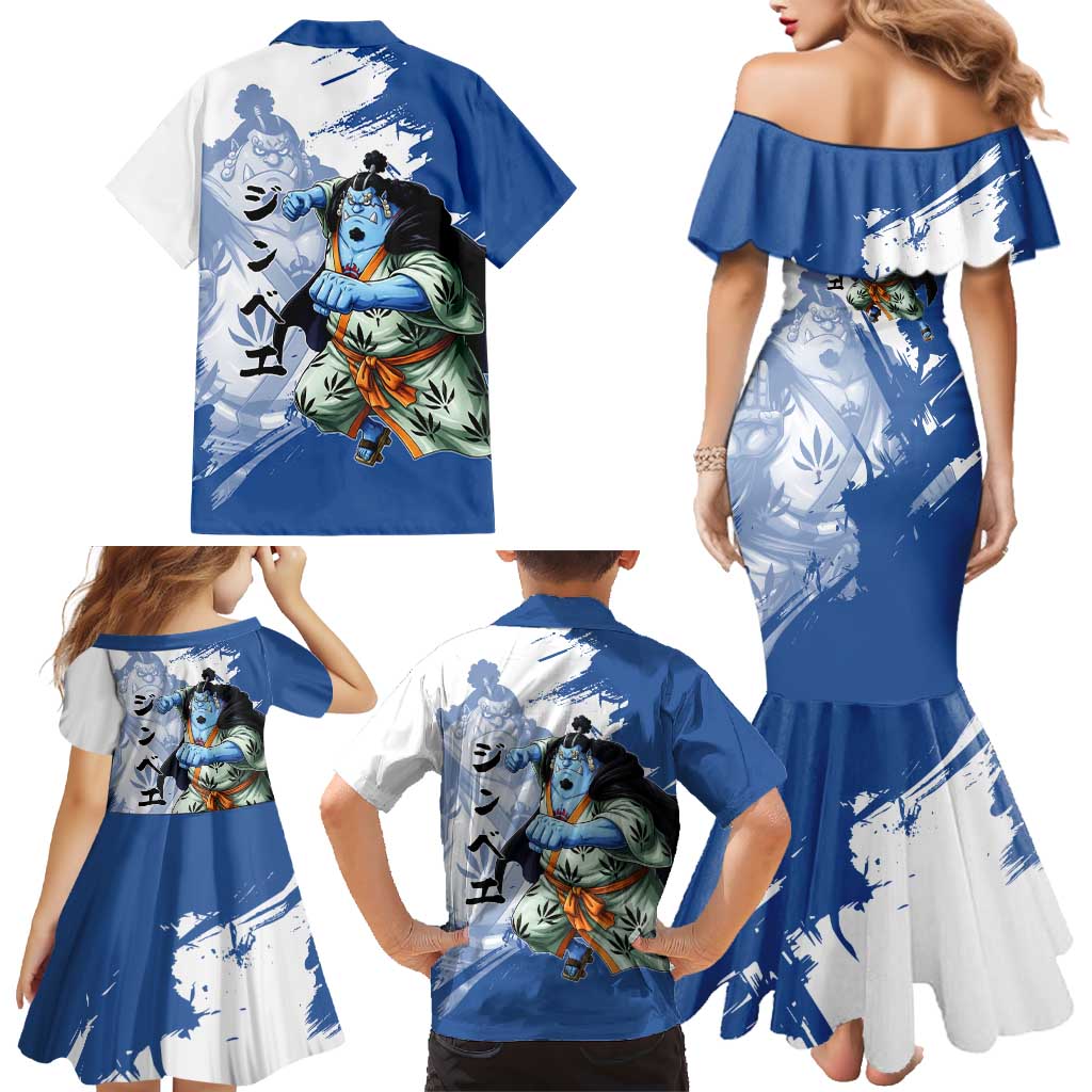 Jinbe One Piece Anime Family Matching Mermaid Dress and Hawaiian Shirt Japanese Samurai Illustration Graphic