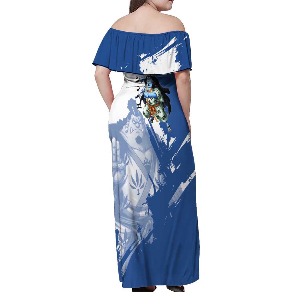 Jinbe One Piece Anime Family Matching Off Shoulder Maxi Dress and Hawaiian Shirt Japanese Samurai Illustration Graphic