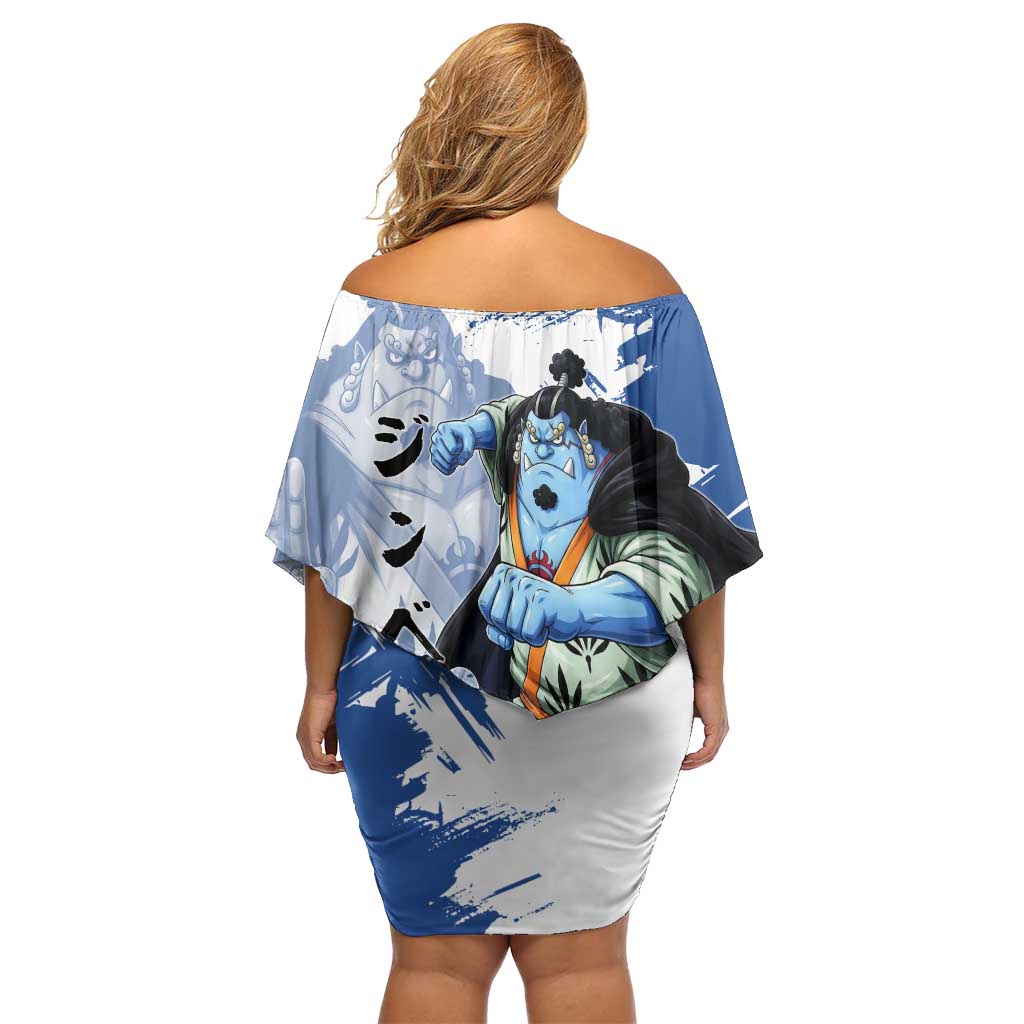 Jinbe One Piece Anime Family Matching Off Shoulder Short Dress and Hawaiian Shirt Japanese Samurai Illustration Graphic