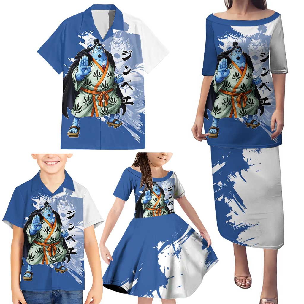 Jinbe One Piece Anime Family Matching Puletasi and Hawaiian Shirt Japanese Samurai Illustration Graphic