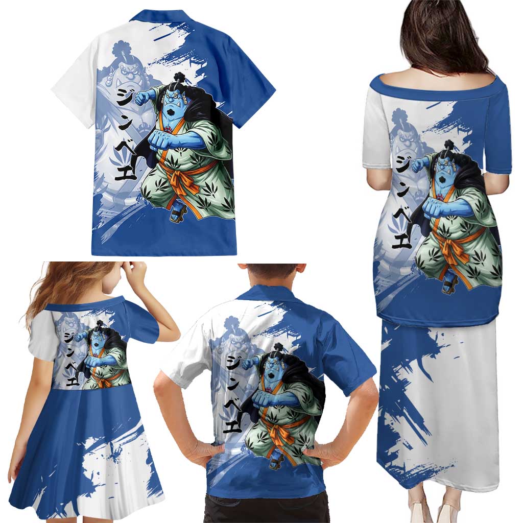Jinbe One Piece Anime Family Matching Puletasi and Hawaiian Shirt Japanese Samurai Illustration Graphic
