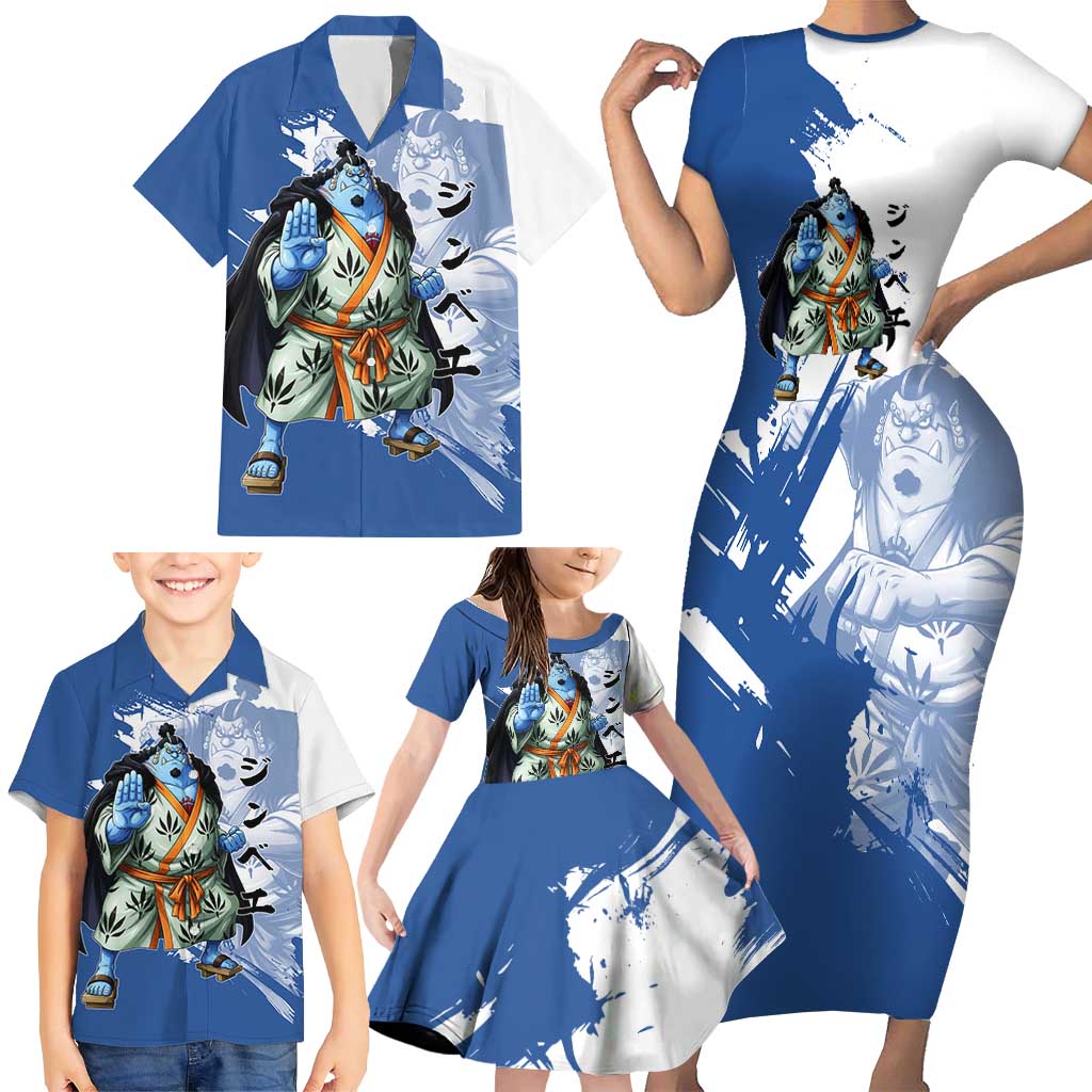 Jinbe One Piece Anime Family Matching Short Sleeve Bodycon Dress and Hawaiian Shirt Japanese Samurai Illustration Graphic