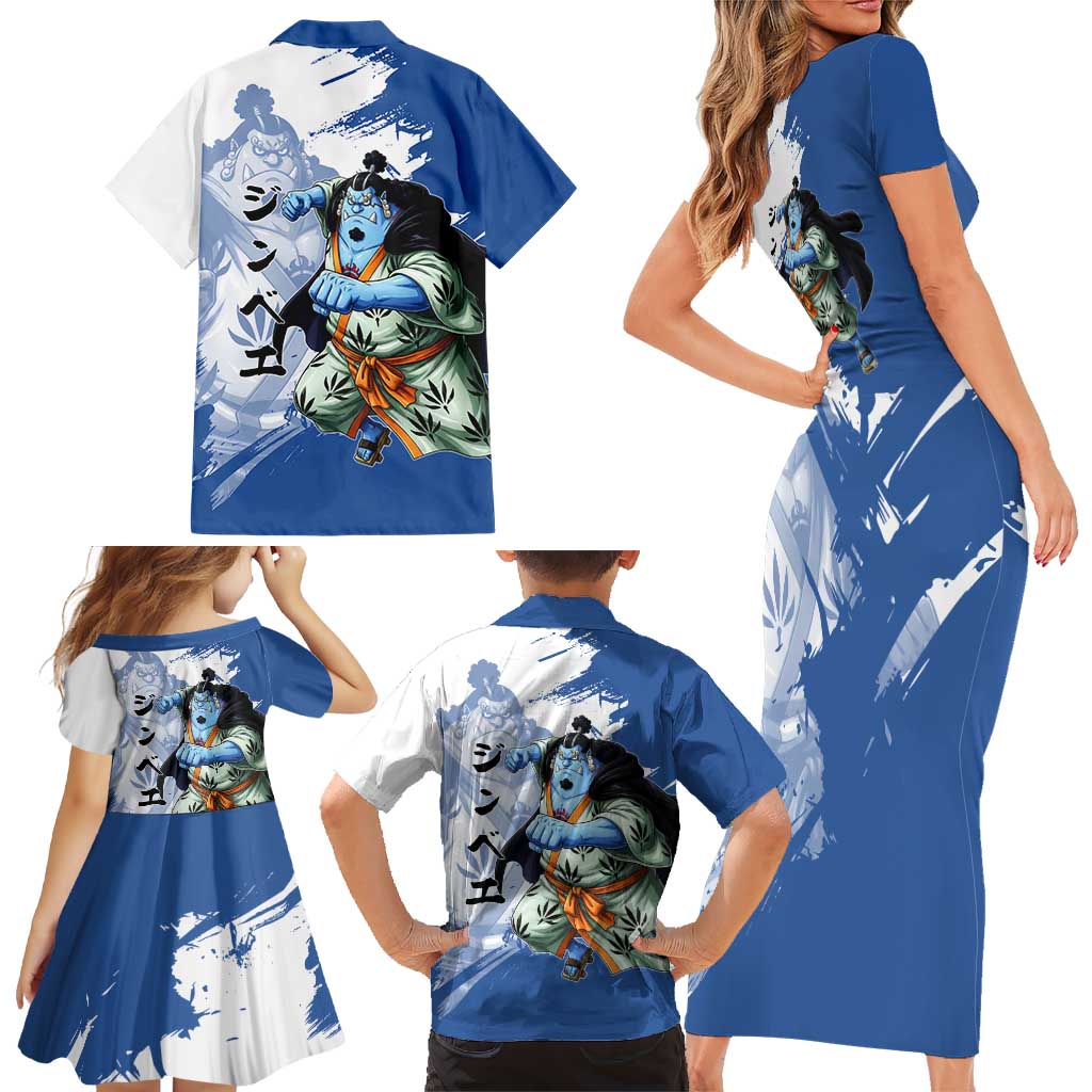 Jinbe One Piece Anime Family Matching Short Sleeve Bodycon Dress and Hawaiian Shirt Japanese Samurai Illustration Graphic