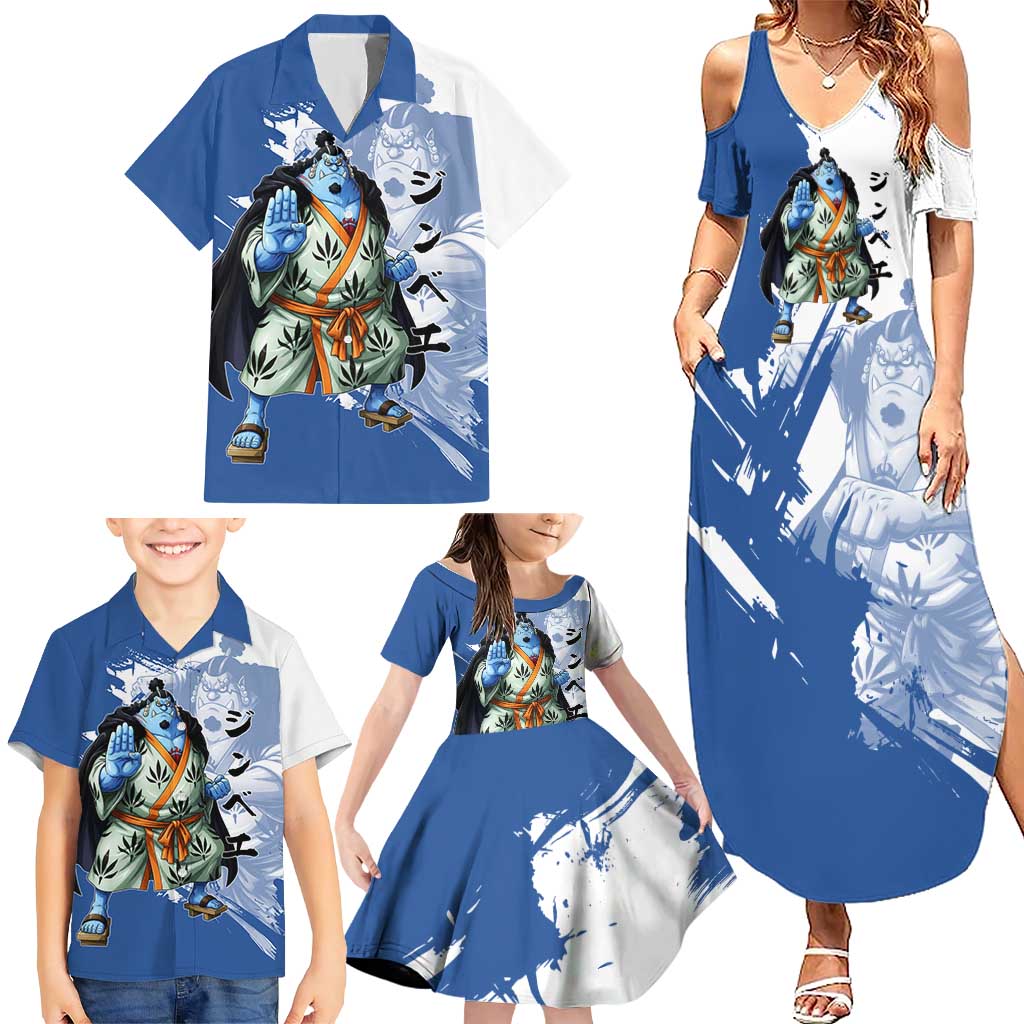 Jinbe One Piece Anime Family Matching Summer Maxi Dress and Hawaiian Shirt Japanese Samurai Illustration Graphic