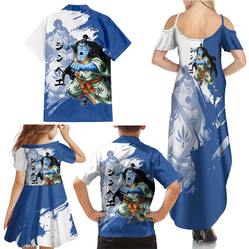 Jinbe One Piece Anime Family Matching Summer Maxi Dress and Hawaiian Shirt Japanese Samurai Illustration Graphic