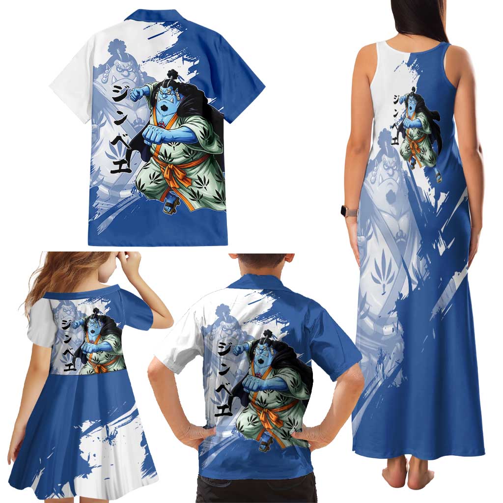 Jinbe One Piece Anime Family Matching Tank Maxi Dress and Hawaiian Shirt Japanese Samurai Illustration Graphic