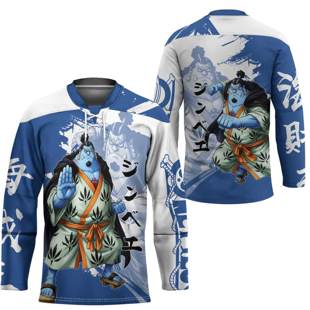 Jinbe One Piece Anime Hockey Jersey Japanese Samurai Illustration Graphic