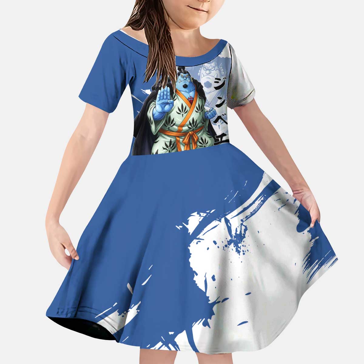 Jinbe One Piece Anime Kid Short Sleeve Dress Japanese Samurai Illustration Graphic