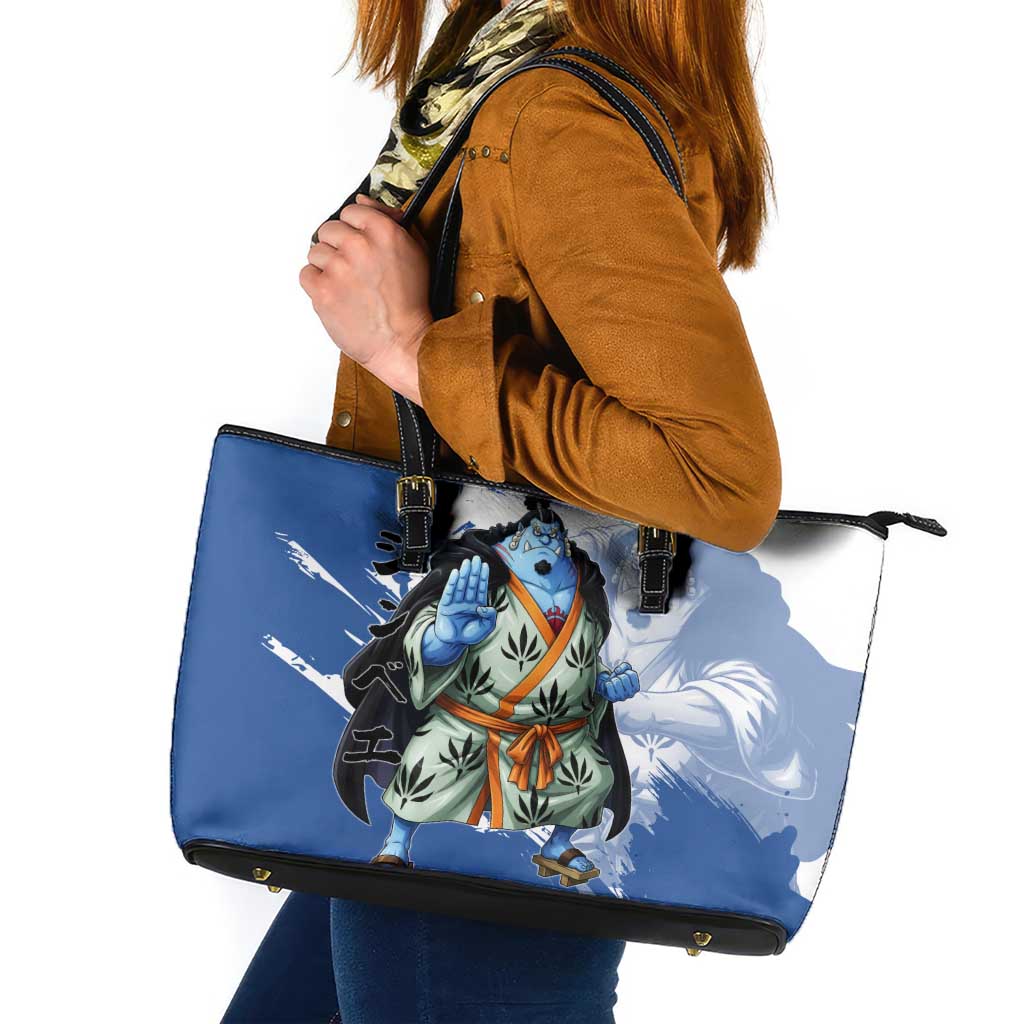 Jinbe One Piece Anime Leather Tote Bag Japanese Samurai Illustration Graphic