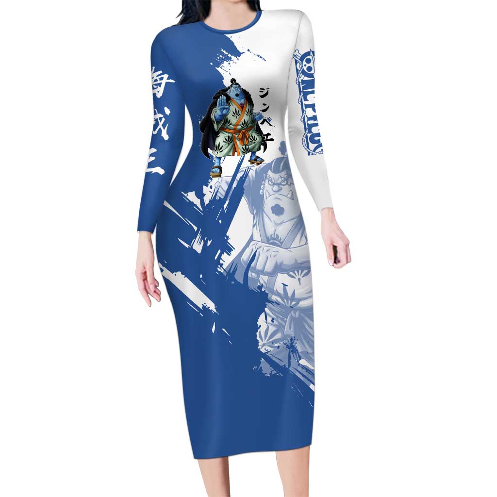Jinbe One Piece Anime Long Sleeve Bodycon Dress Japanese Samurai Illustration Graphic