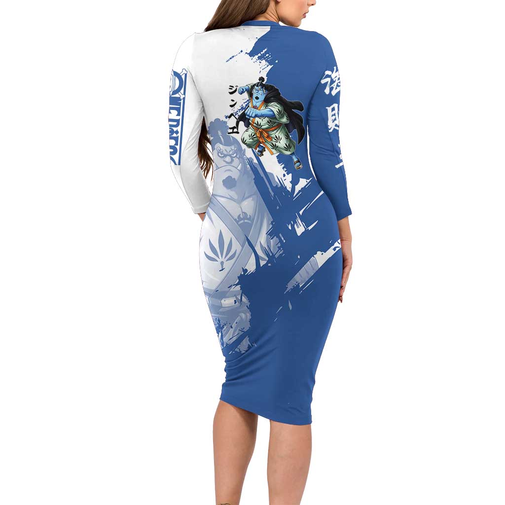 Jinbe One Piece Anime Long Sleeve Bodycon Dress Japanese Samurai Illustration Graphic