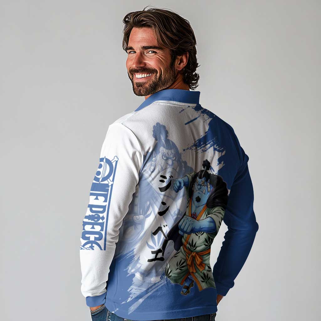 Jinbe One Piece Anime Long Sleeve Polo Shirt Japanese Samurai Illustration Graphic