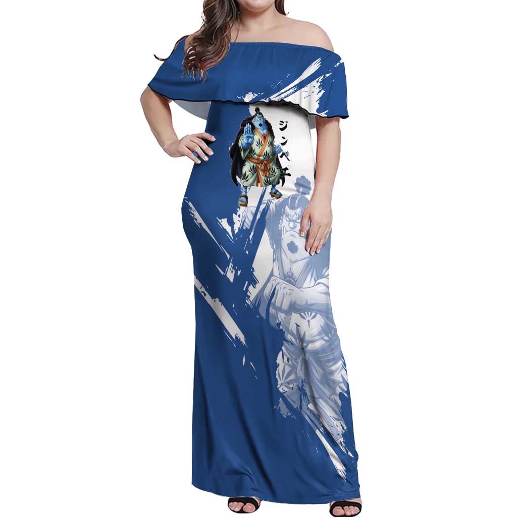 Jinbe One Piece Anime Off Shoulder Maxi Dress Japanese Samurai Illustration Graphic