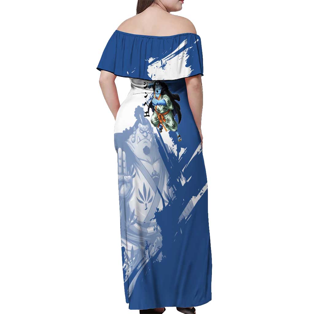 Jinbe One Piece Anime Off Shoulder Maxi Dress Japanese Samurai Illustration Graphic