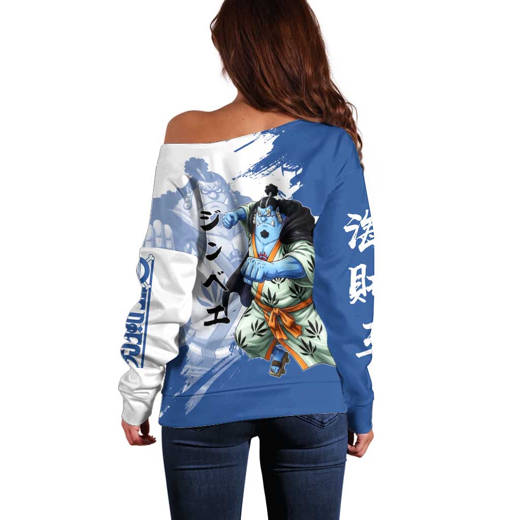 Jinbe One Piece Anime Off Shoulder Sweater Japanese Samurai Illustration Graphic