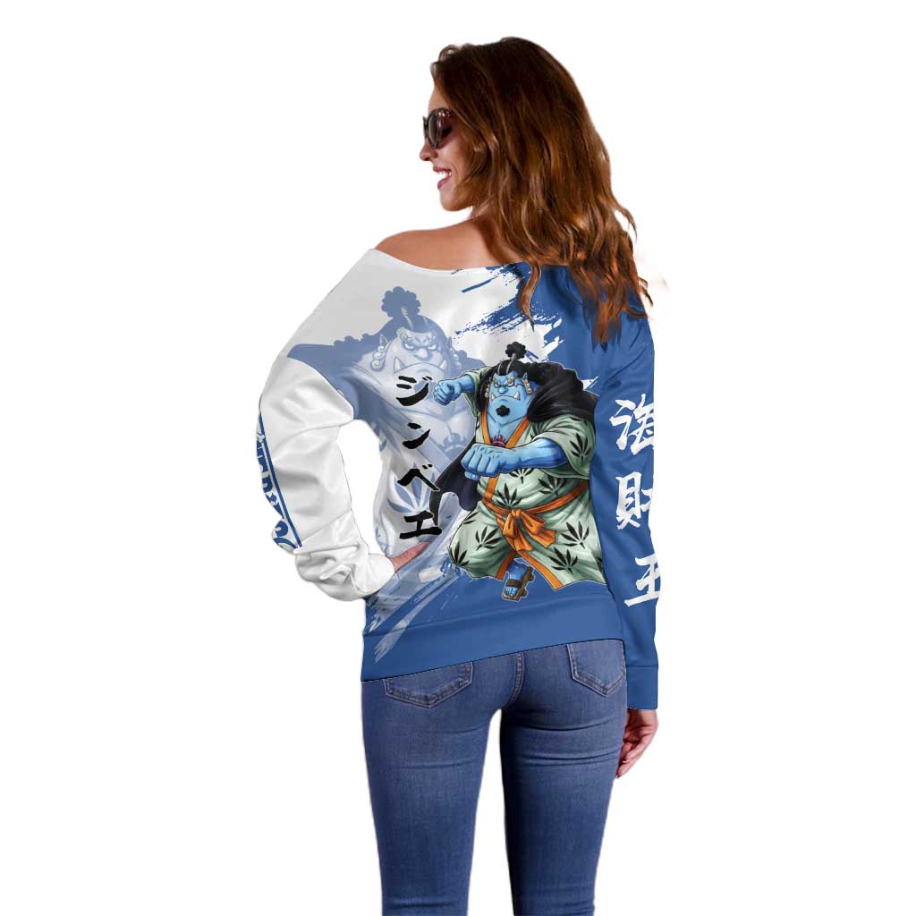 Jinbe One Piece Anime Off Shoulder Sweater Japanese Samurai Illustration Graphic