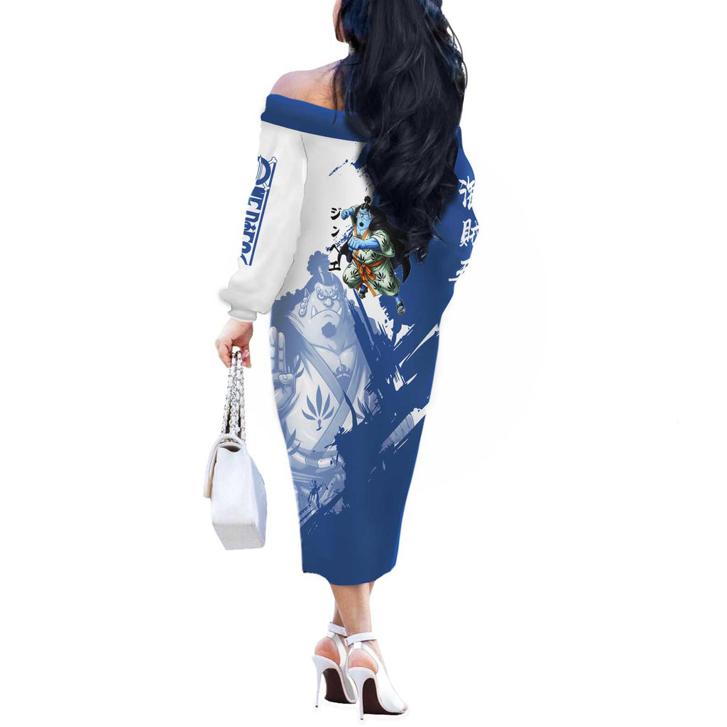 Jinbe One Piece Anime Off The Shoulder Long Sleeve Dress Japanese Samurai Illustration Graphic