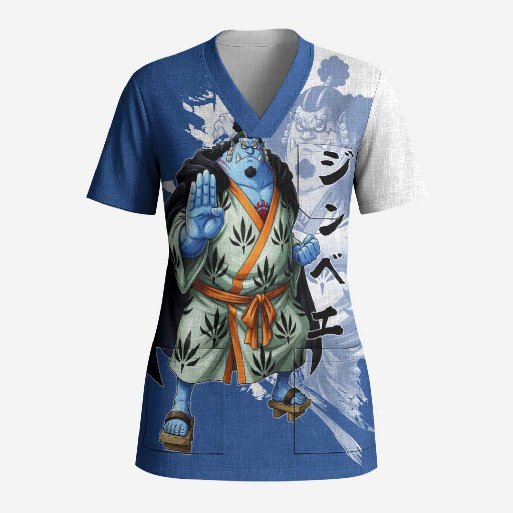 Jinbe One Piece Anime Scrub Top Japanese Samurai Illustration Graphic