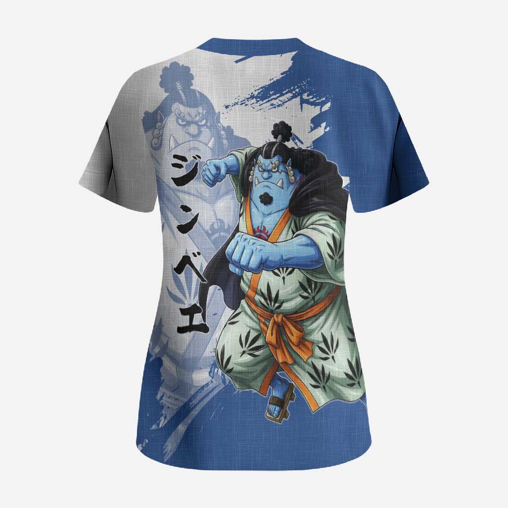 Jinbe One Piece Anime Scrub Top Japanese Samurai Illustration Graphic