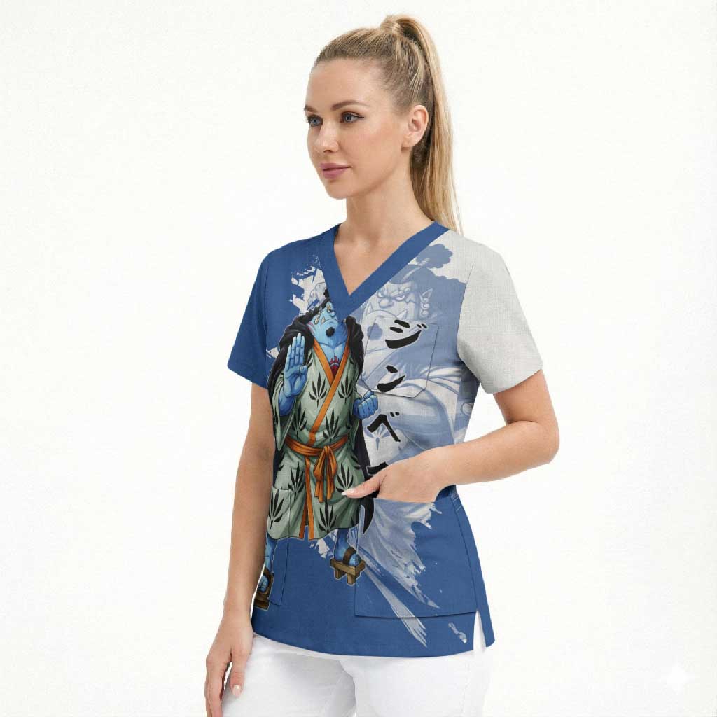 Jinbe One Piece Anime Scrub Top Japanese Samurai Illustration Graphic
